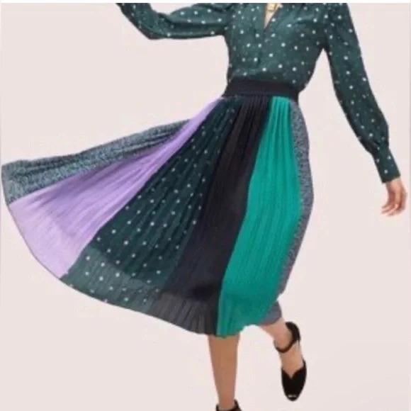NWOT Kate Spade New York Pop Dots Pleated Midi Skirt Mixed-Print